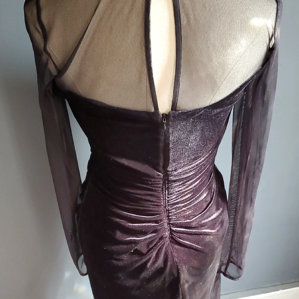 Nwot Eliza J Black Velvet Ruched Long Sleeve Cocktail Gown - Picture 7 of 15